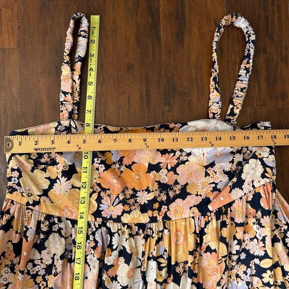 FREE PEOPLE Park Slope Maxi Dress Orange Floral Tiered Swing Boho Fairy - Picture 13 of 14